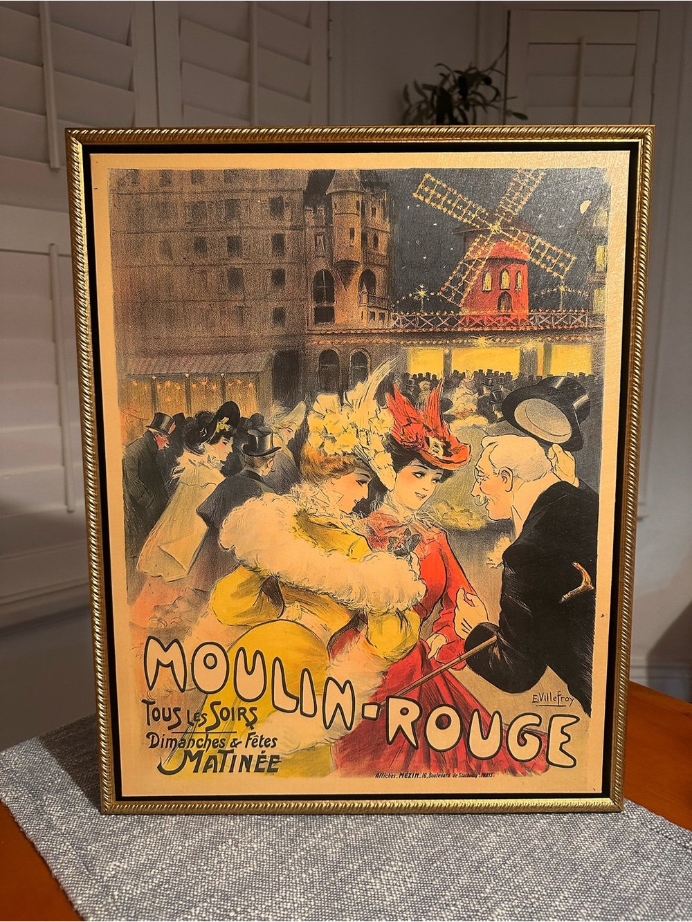 16x20”Vintage Moulin-Rouge by E. Paul Villefroy art canvas brown and gold frame